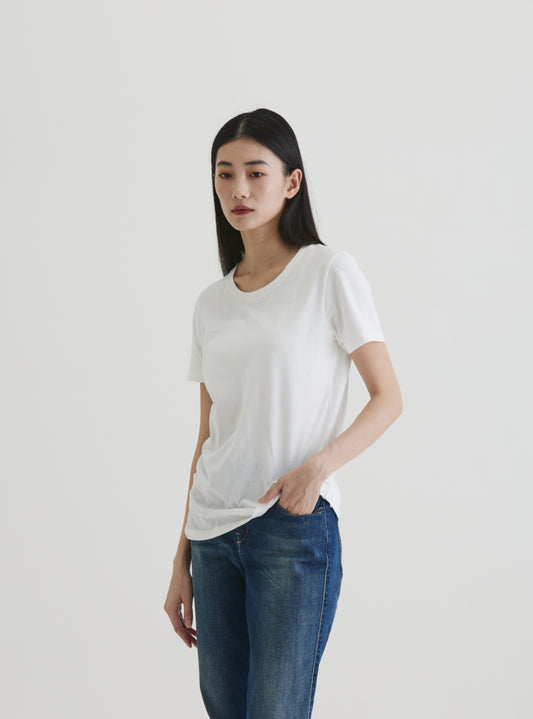 Round neck short sleeve top organic cotton white