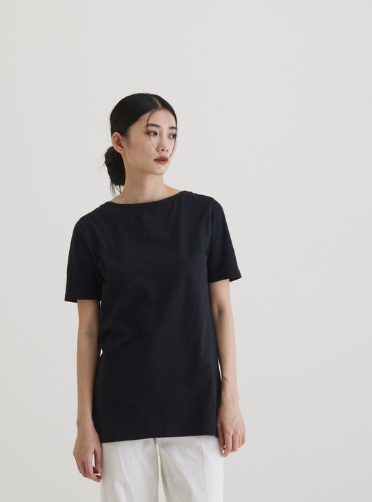 Boat Neck Short Sleeve Top Organic Cotton Black