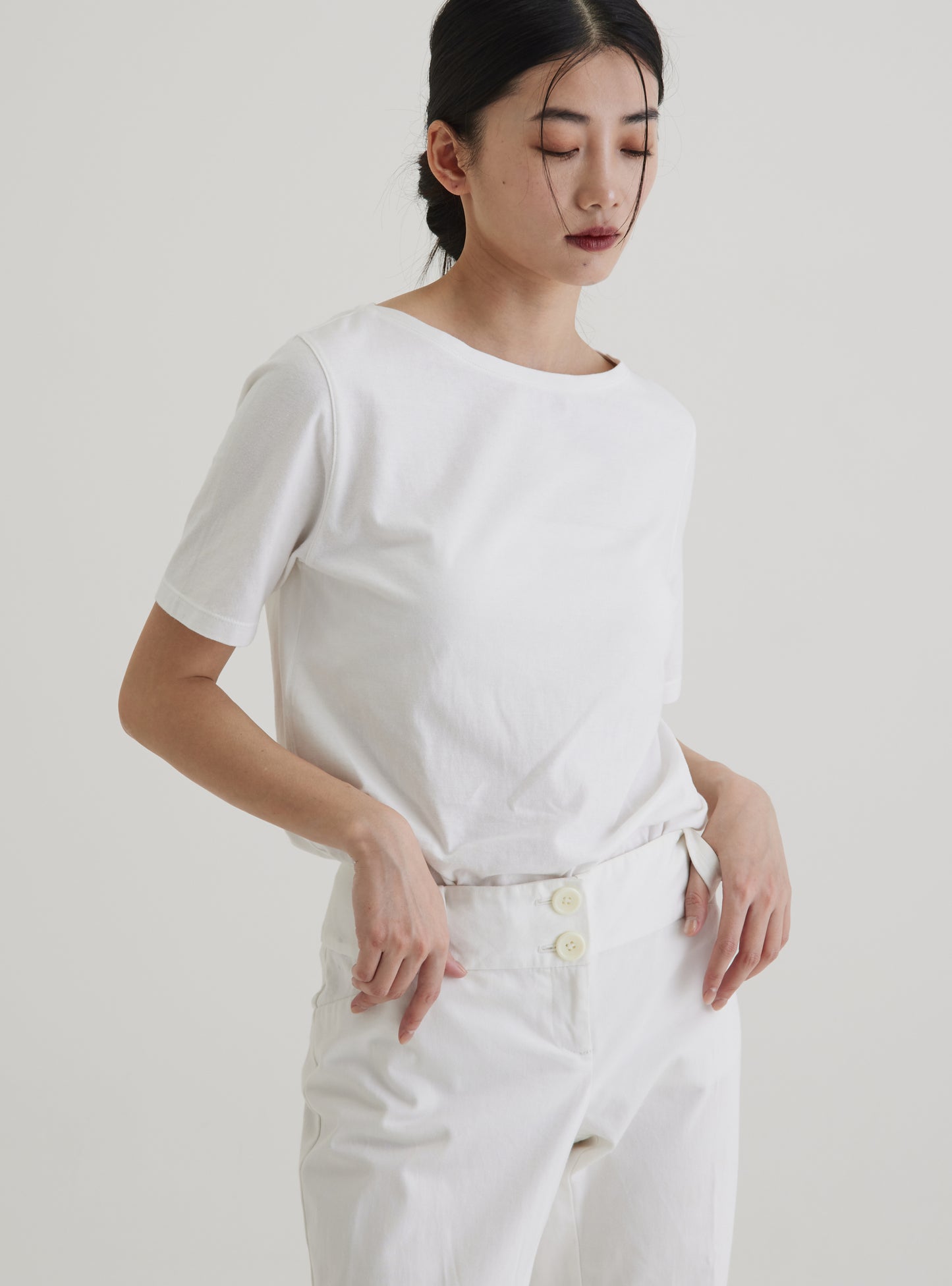 Boat neck short sleeve top organic cotton white