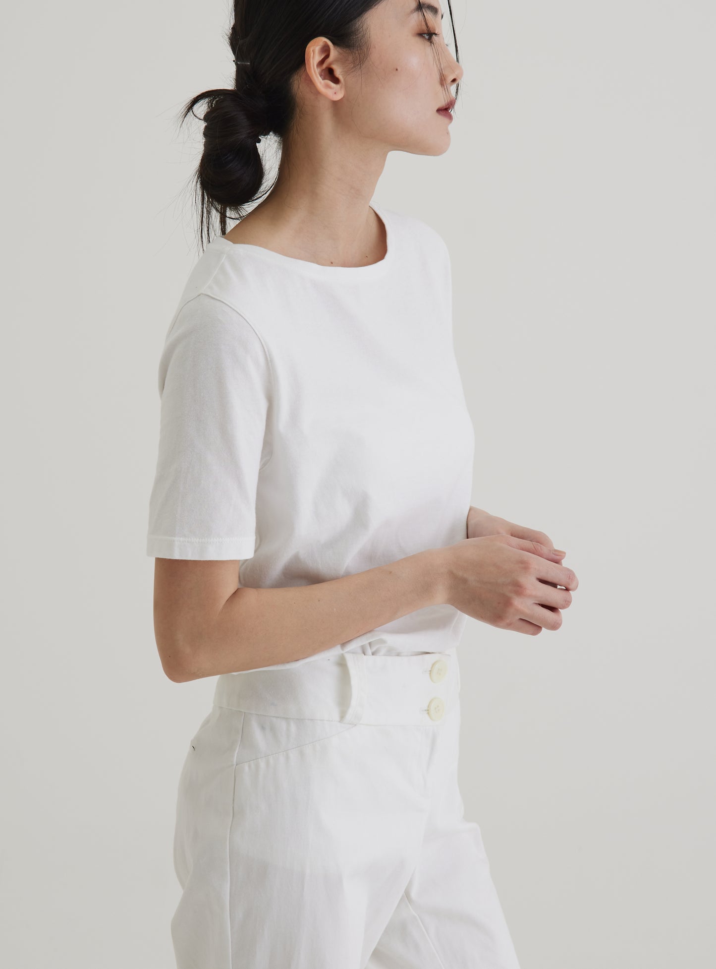 Boat neck short sleeve top organic cotton white