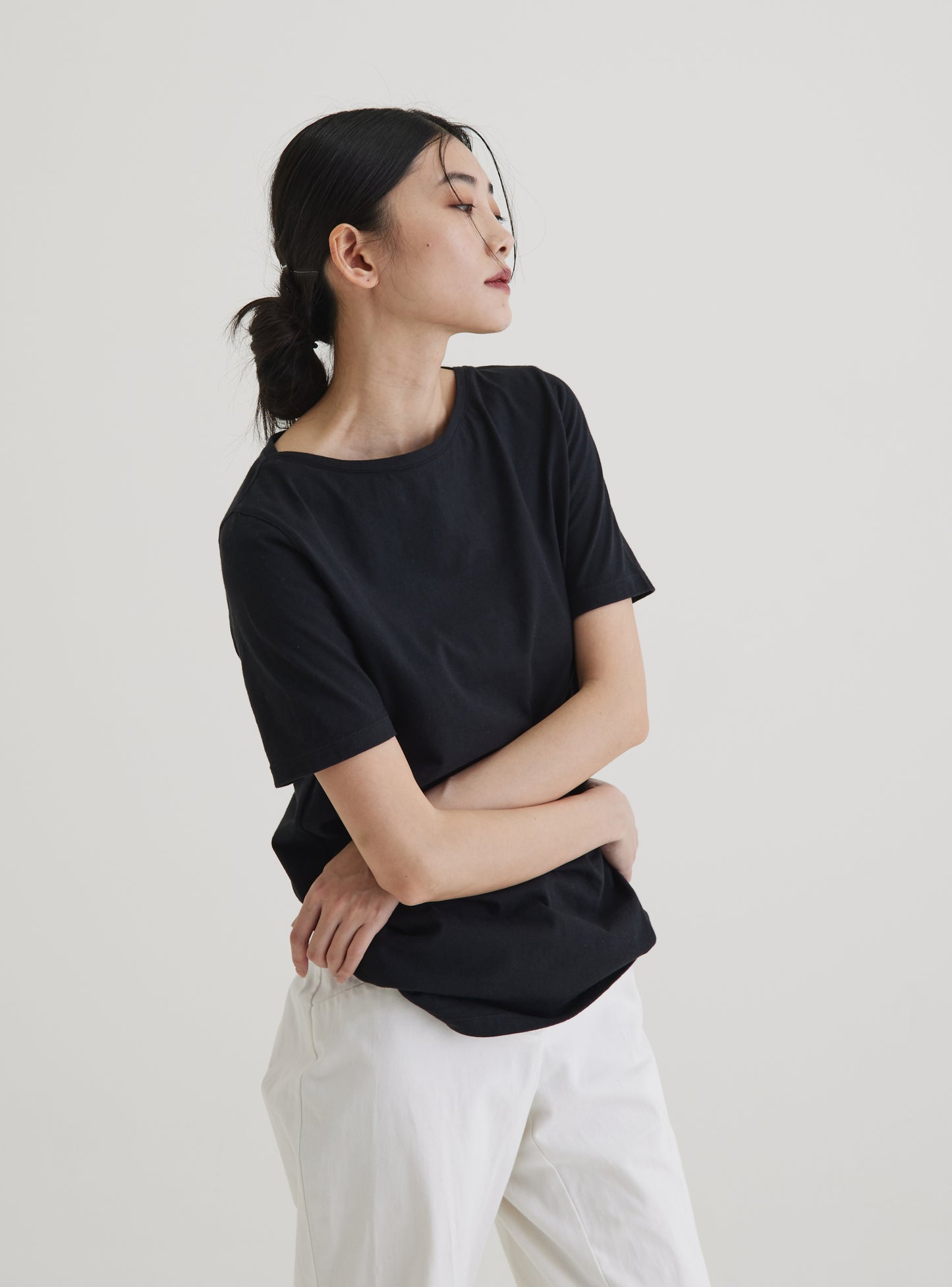 Boat Neck Short Sleeve Top Organic Cotton Black