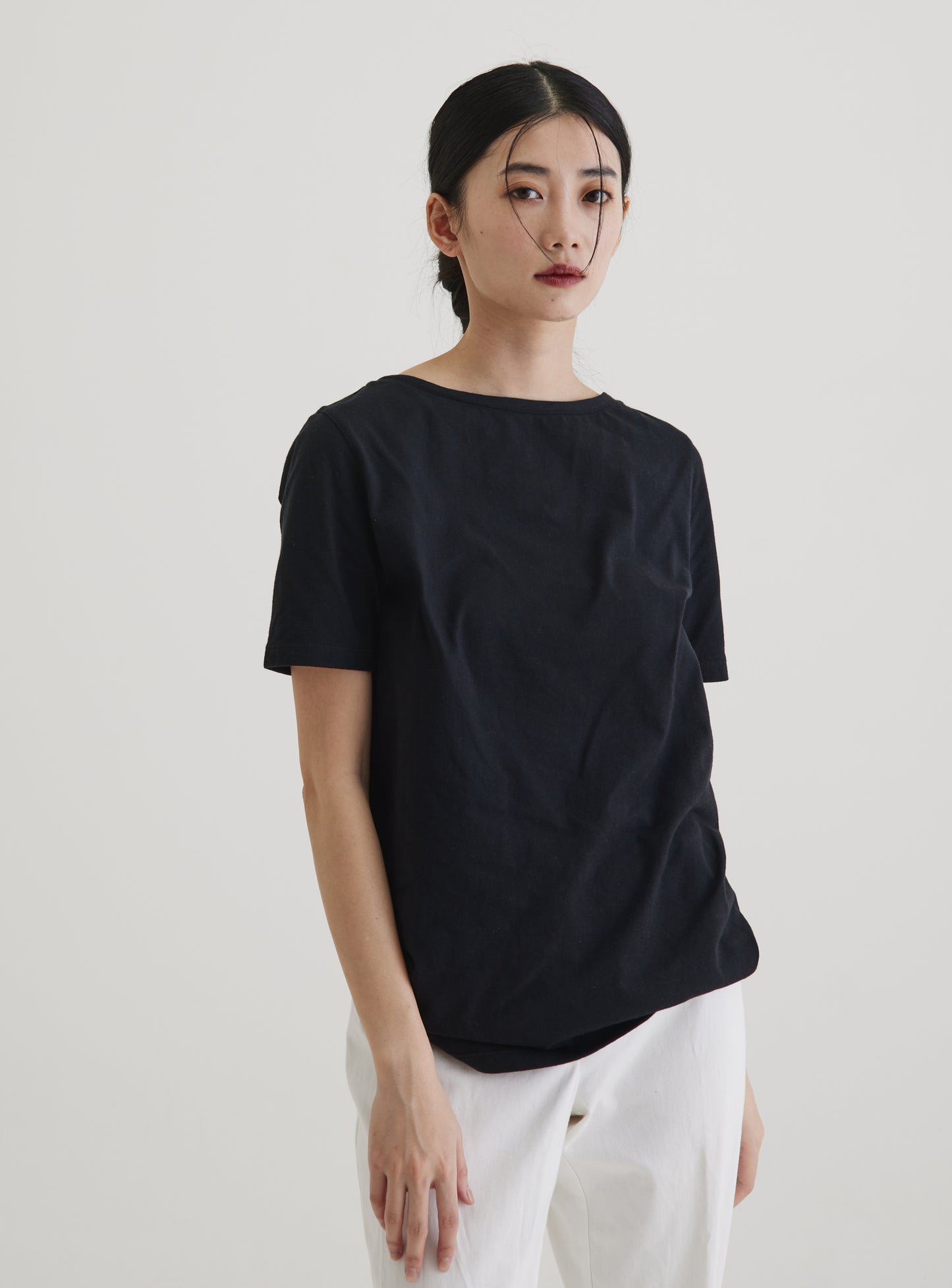 Boat Neck Short Sleeve Top Organic Cotton Black