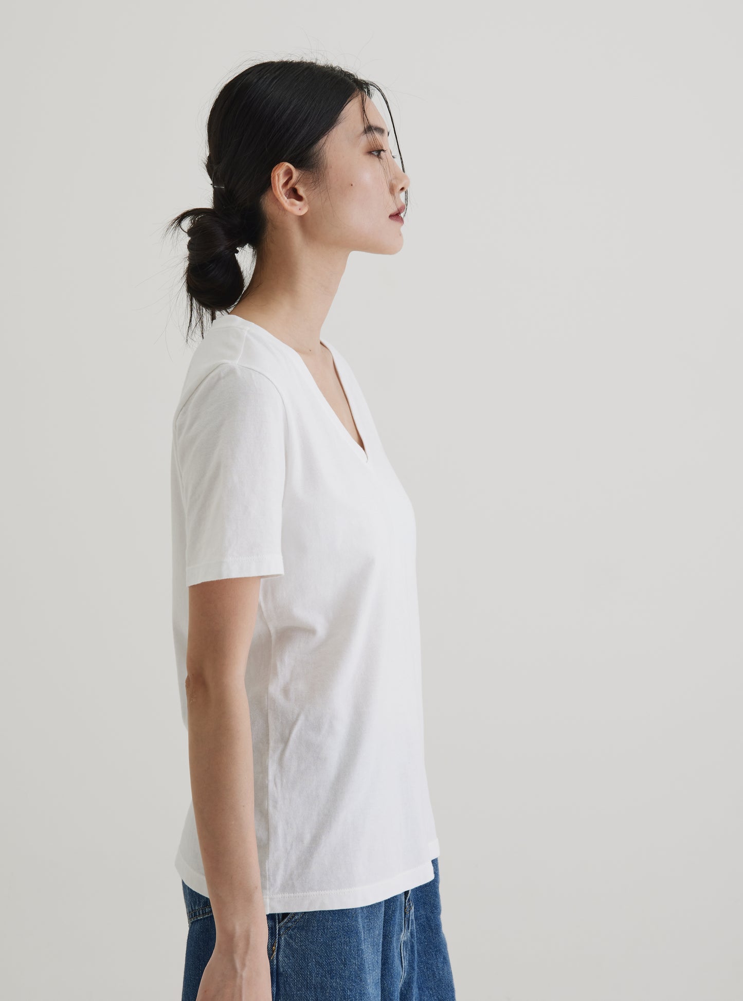 V-neck short sleeve top organic cotton white