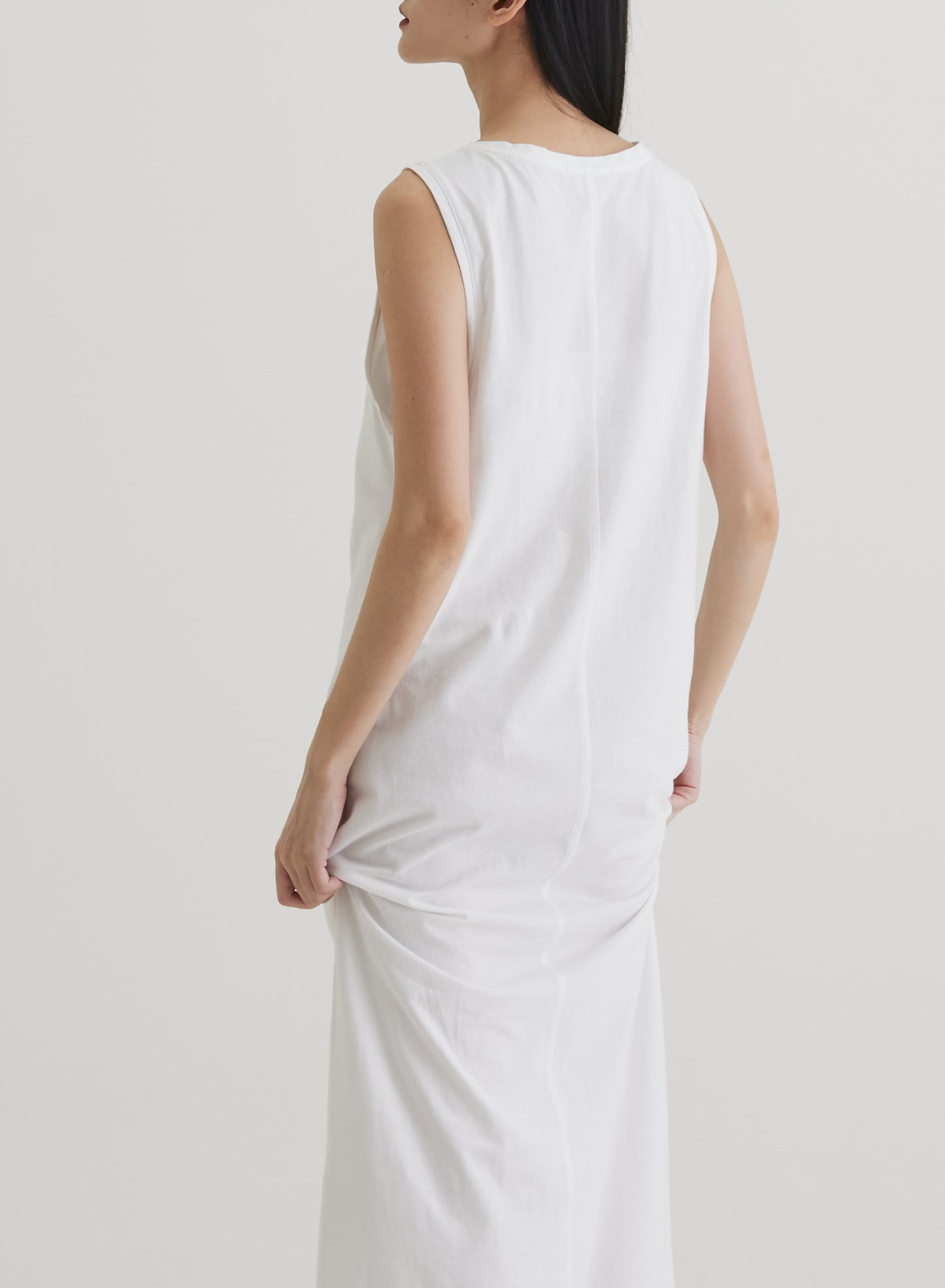 V-neck sleeveless long dress organic cotton white