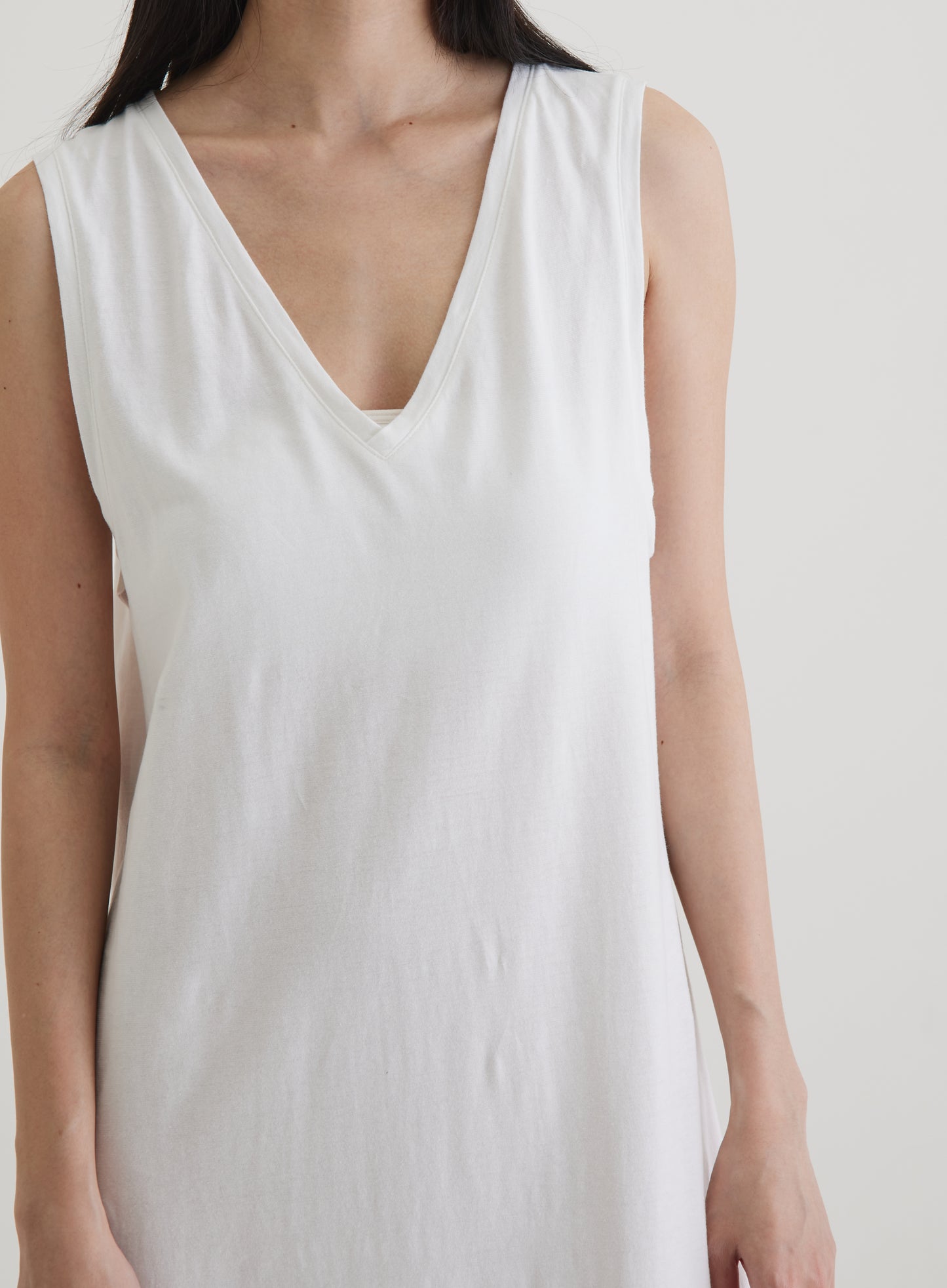 V-neck sleeveless long dress organic cotton white